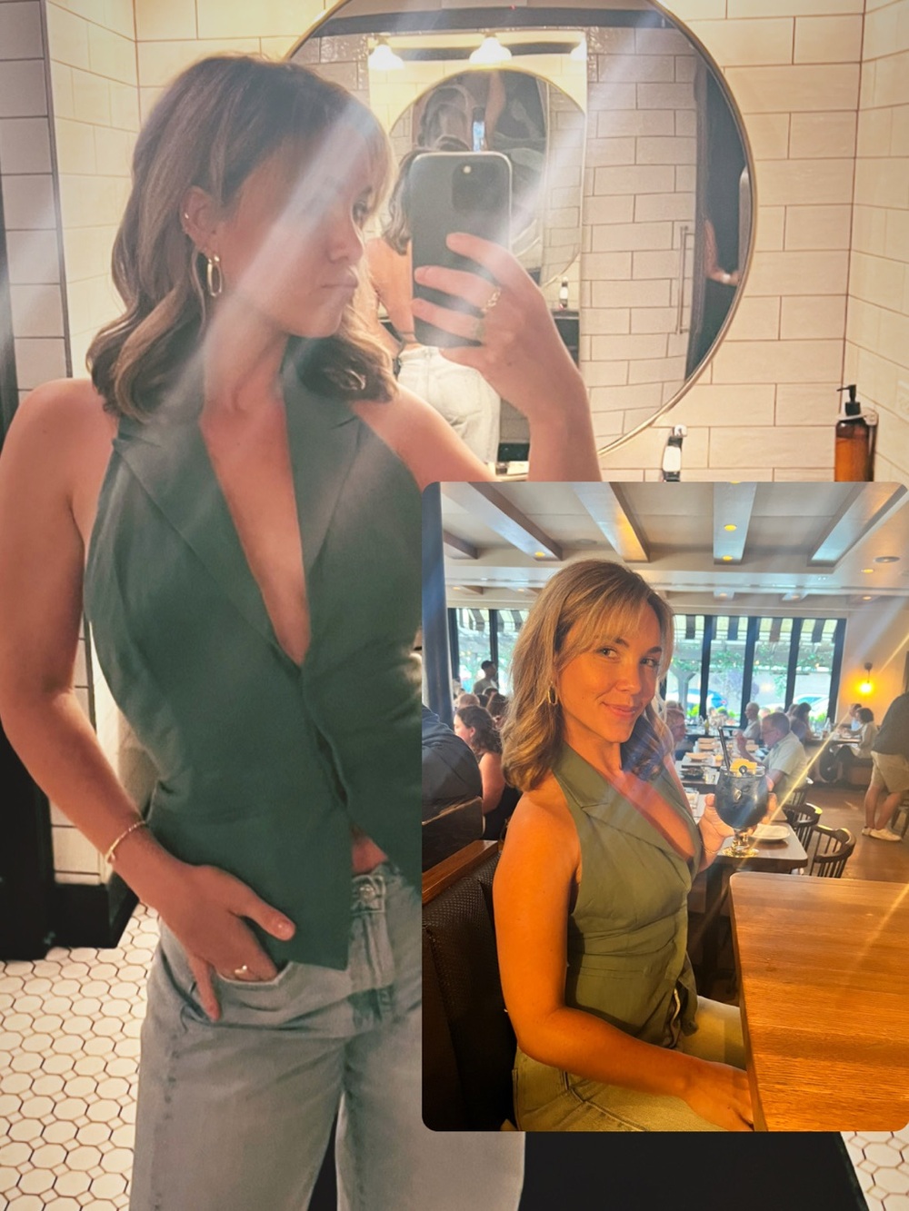 Zara Green Tailored Sleeveless Blazer Vest